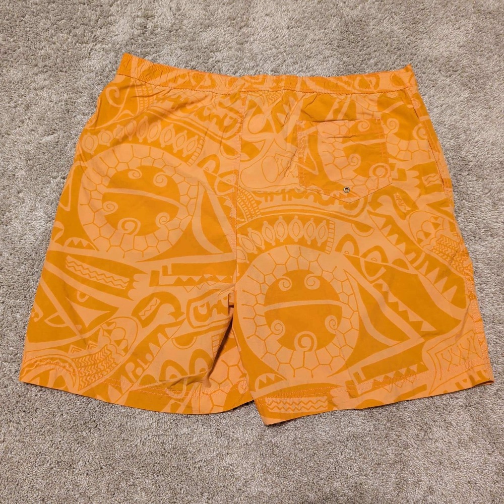 Polo Sport Swim Trunks Mens XL Orange Tribal Geometric Print Board Shorts 90s - Picture 2 of 6